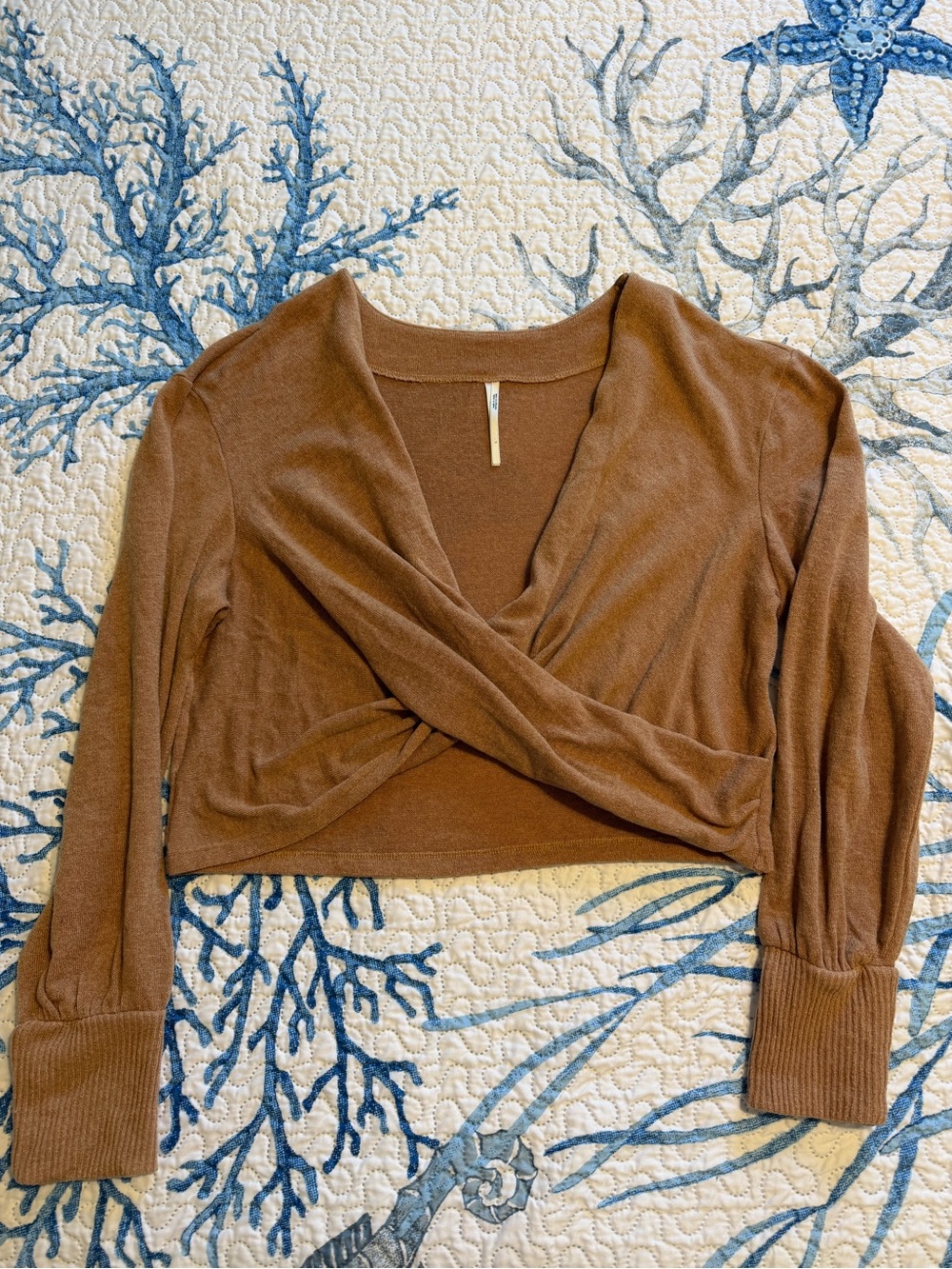 Anthropologie Brown Cropped Twist-Front Long Sleeve Top